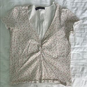 Brandy Melville White Ruched Tie Front Blouse